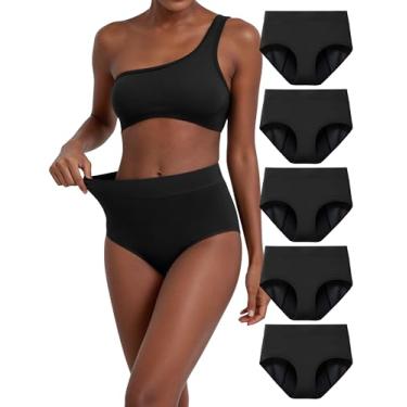 Imagem de TIICHOO Calcinha feminina de cintura alta para incontinência, fluxo pesado, super absorção, pacote com 5, 5, preto, XP