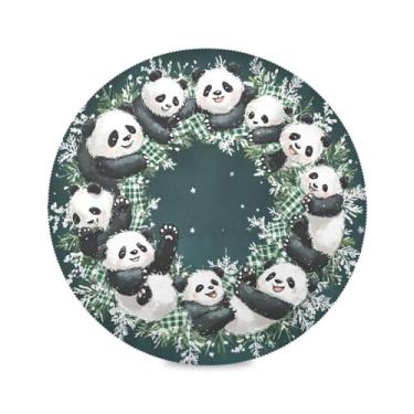 Imagem de STAYTOP Lindo panda guirlanda de Natal redondo 6 peças, tapetes de mesa antiderrapantes fáceis de limpar para casa, cozinha, churrasco, festa, decoração de mesa
