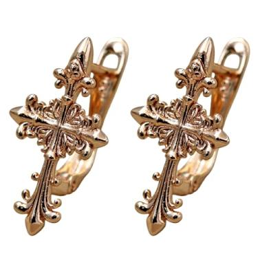 Imagem de Brincos femininos banhados a ouro 18K, brincos pendentes de flor/coração, brincos hipoalergênicos de zircônia cúbica, leves, festas, brincos de ouro, joias para presentes, moda, One Size, Latão