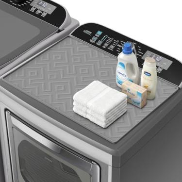 Imagem de Tapete protetor superior para lavadora e secadora, capa superior de silicone para máquina de lavar roupa de 66 x 45 cm, tapete antiderrapante à prova d'água para casa, cozinha e lavanderia