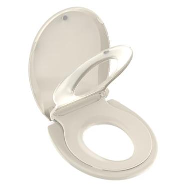 Imagem de Assento de vaso sanitário embutido para vaso sanitário, assento de vaso sanitário redondo de 42 cm com assento de bebê 2 em 1, fechamento suave, silencioso, sem tapas, absorção magnética, fácil