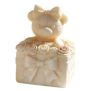 Imagem de Vela cilíndrica de urso rosa e molde de resina - moldes de silicone de fundição de resina para decoração de casa e fabricação de velas, molde espiral ondulado