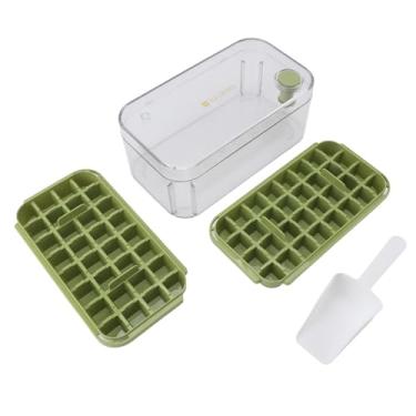 Imagem de Bandeja de cubos de gelo, fácil liberação, grande capacidade, 64 grades, molde de máquina de gelo de 2 camadas com tampa para colher de café e coquetel (verde)