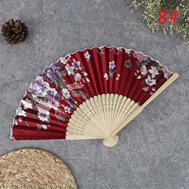 Imagem de Ventilador de mão dobrável para, ventiladores dobráveis, 1 peça retro chinês japonês seda ventilador dobrável ornamentos decoração de casa pintura floral fãs de mão ventilador decorativo festa dança
