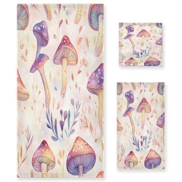 Imagem de xigua Conjunto de toalhas de banheiro de cogumelos fofos em aquarela absorvente macio 3 peças toalha de banho toalha de mão toalhas decorativas para banheiro, academia, hotel, praia, piscina