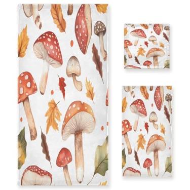Imagem de xigua Conjunto de toalhas de banheiro de cogumelos de outono toalha de banho macia absorvente de 3 peças toalha de mão toalhas decorativas para banheiro, academia, hotel, praia, piscina