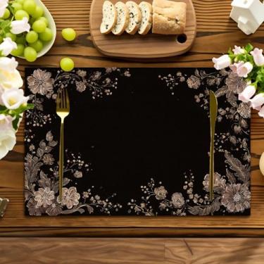 Imagem de Jogo americano clássico vintage botânico estampado em várias posições – Lavável, perfeito para festas de fim de ano, decoração de casa, mesas de cozinha e jantares retangulares