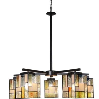 Imagem de ARTZONE Luminária pendente Tiffany [5 luzes] [68 cm de largura * altura ajustável] Vitral Tiffany lustre pendurado para cozinha ilha sala de jantar