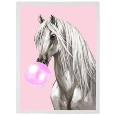 Imagem de Quadro Cavalo Horse Bubble Gum Moldura Branca 24X18Cm