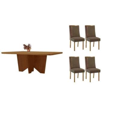 Imagem de Sala Jantar Mesa Nevada Tampo Curvo 120cm+4 Cadeiras Tilia Madeira Nat