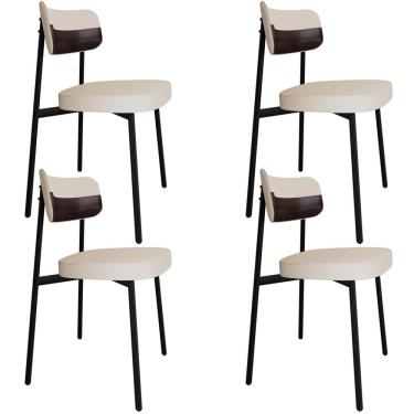 Imagem de Kit 04 Cadeiras Estofada Para Sala de Jantar Astrid Preto C01 Linho Palha Courino Café - Lyam Decor