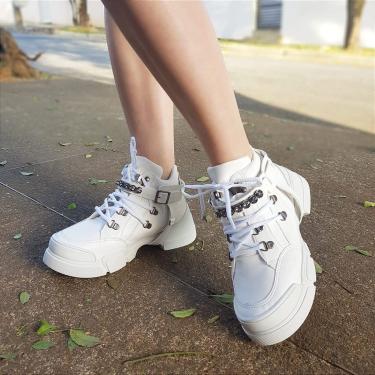 Imagem de Tênis Feminino Branco Botinha Modinha Com Enfeite Removível