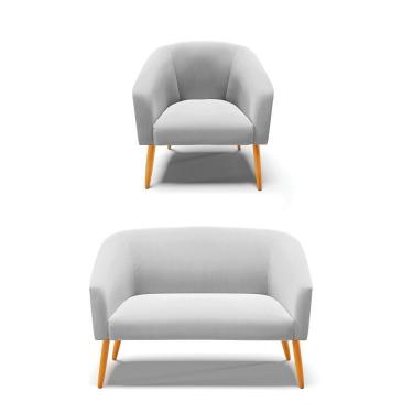 Imagem de Kit 01 Namoradeira 02 Lugares E 01 Poltrona Suede Cinza