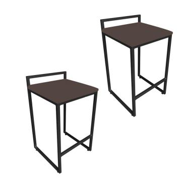 Imagem de Conjunto 02 Banquetas Pietra Suede Marrom Base Preto D´rossi