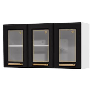 Imagem de Armário De Cozinha Aço Aéreo Triplo C/ Vidro Telasul Diamante Bco/preto