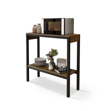 Imagem de Aparador De Cozinha 2 Prateleiras Para Micro-ondas Klm Store Preto/imbuia