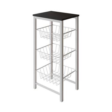 Imagem de Fruteira De Chão Cozinha Montada Aço Branco Tampo Preto Roma - Cor: Preto