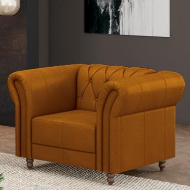 Imagem de Poltrona Decorativa Sala de Estar Stanford Chesterfield Pés de Madeira Couro Mel G58 - Gran Belo