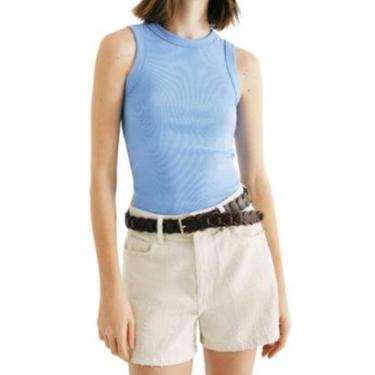 Imagem de Regata Feminina Hering Slim Neck Canelada Azul - 4AL6A1EEN-Feminino