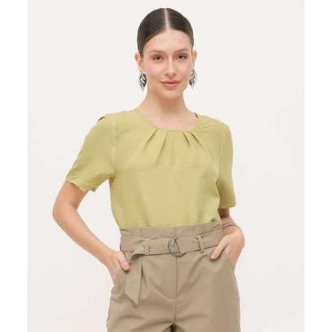 Imagem de Blusa Feminina Pregas Manga Curta Bufante Marisa-42002, Verde, P