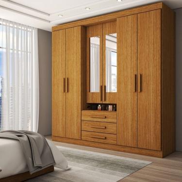 Imagem de Guarda-Roupa Casal Real 6 Portas 3 Gavetas com Espelho 100% Mdf Cinamomo - Panorama Móveis