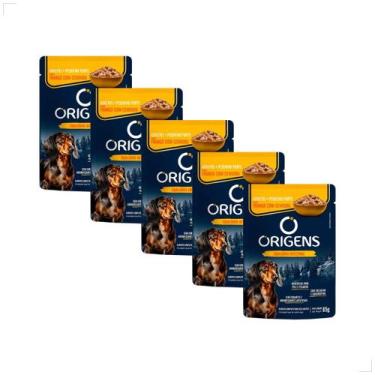 Imagem de Kit 5 Ração Úmida Sachê Origens Cães Adulto Filhotes 85g Sabor:Frango/
