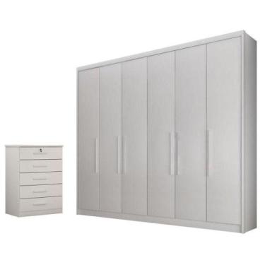 Imagem de Guarda Roupa Casal Bolonha E Gaveteiro Suiça Neve - Novo Horizonte - M