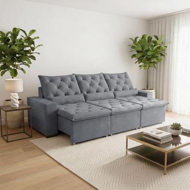 Imagem de Sofá Retrátil 210m Premium Design Moderno Reclinável e Ultra Macio Milão Cinza Claro