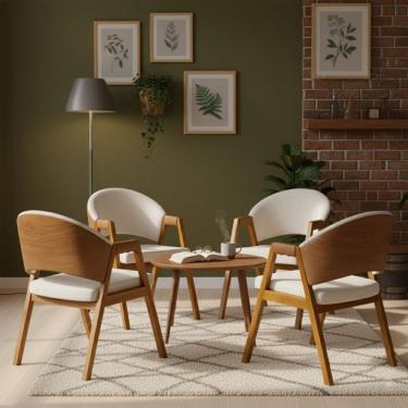 Imagem de Kit 4 Cadeiras Sala de Jantar Premium Com Braco Madeira Macica Movellu Home