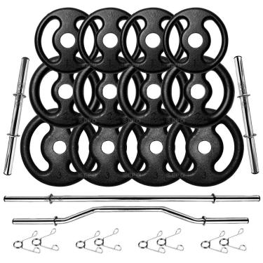 Imagem de Kit 24Kg em Anilhas de Ferro com Barras de 40cm e 1,50m + Barra W 1,20m-Unissex
