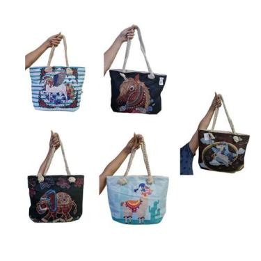 Imagem de Bolsa Ombro Praia Lona Com Alça De Cordas Estampa Sortidas - Lynx Prod