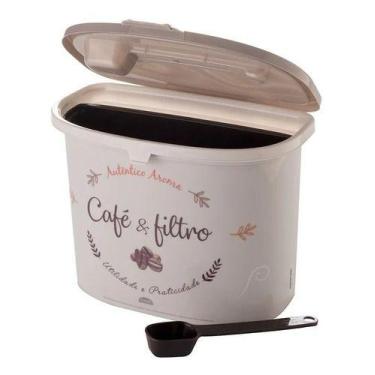 Imagem de Pote Porta Café E Filtro De 1,5l Com Colher Dosadora Retrô Cor Marrom 
