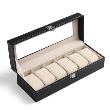 Imagem de Caixa Estojo Para 6 Relógios Em Couro Com Visor Organizador Premium