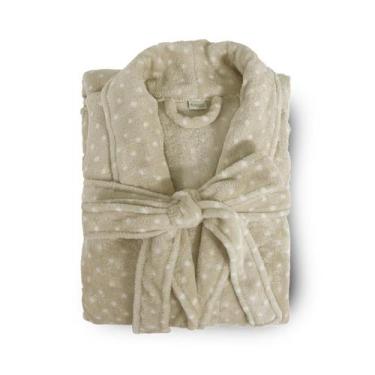 Imagem de Roupão Appel Plush Flannel Estampado Toque Macio, Poá bege, P