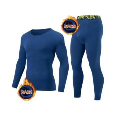 Imagem de Conjunto De Roupa Térmica Masculina De 2 Peças, Gola Redonda, Cor Sóli
