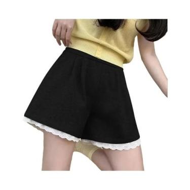 Imagem de Shorts De Verão De Cintura Alta Com Pernas Largas E Detalhes Em Renda 