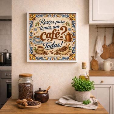 Imagem de Quadro Razões Para Tomar Um Café 33x33cm Mold Preta Vidro