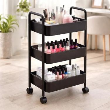 Imagem de Carrinho Auxiliar Salão De Beleza Porta Esmaltes Manicure preto - ZENO