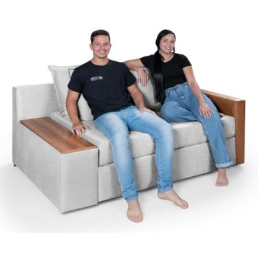 Imagem de Sofá-Cama Panamá Chenile Luxo Aveludado Composê Invertido Pompéia Prata 206/856 Premium