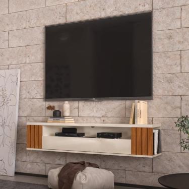 Imagem de Rack Suspenso Ripado Luxo Para TV até 60 Polegadas Com 1 Porta e Nichos 135 cm