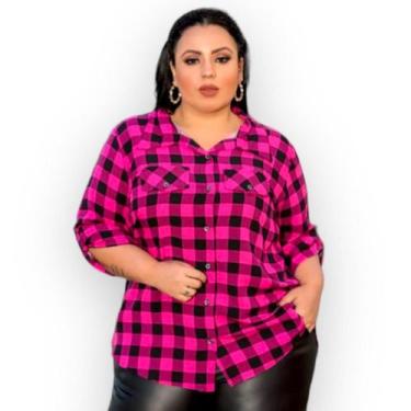 Imagem de Camisa Xadrez Feminina Plus Size Festa Junina Manga Longa Tamanho Gran