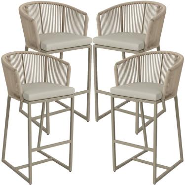 Imagem de 04 Banquetas Noronha Em Alumínio E Corda Náutica Trama Rami