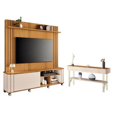 Imagem de Estante Home Theater Trinus Cinamomo Off White Com Aparador Vivant Off White Cinamomo -...