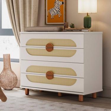 Imagem de Cômoda para Quarto de Bebê 4 Gavetas Aurora Areia /Jequitibá