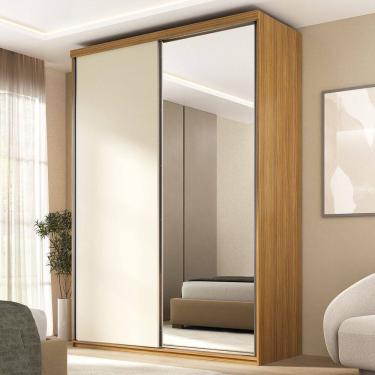 Imagem de Guarda Roupa Solteiro 100% Mdf Bp 2 Portas com 1 Espelho 2 Gavetas Liege Nogueira