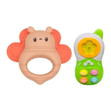 Imagem de Kit Brinquedo Infantil Chocalho Borboleta Rosa e Telefone Interativo p