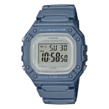 Imagem de Casio Relógio feminino digital mostrador quadrado mostrador azul pulseira de resina W-218HC-2AVDF., azul, pulseira, Azul, alça