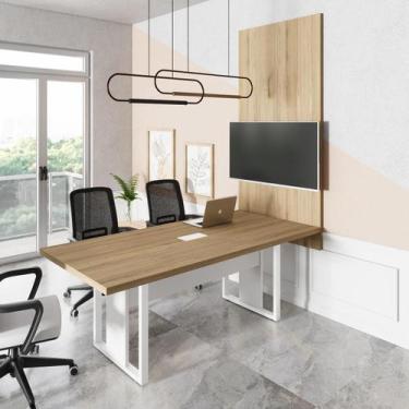 Imagem de Mesa de Reunião 2m Cx de Tomadas Pé Metal c/ Painel de TV F5 - F5 Offi