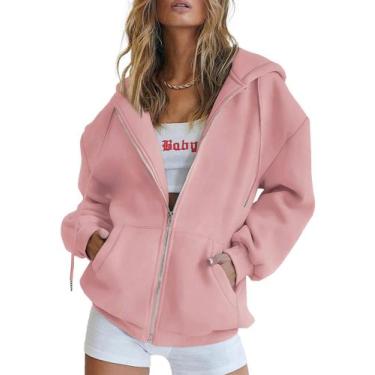 Imagem de Moletom Feminino PRETTYGARDEN com Zíper Rosa XL Forro de Fleece Quente