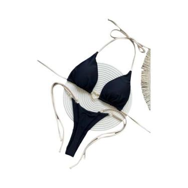 Imagem de Conjunto De Biquíni Sexy Feminino Em Cor Sólida Com Alças, Dois Peças,